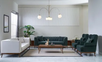Produktbild von Sofagarnitur Dreisitzer Sofa Stoffsofa Grün Polstersofas Zweisitzer