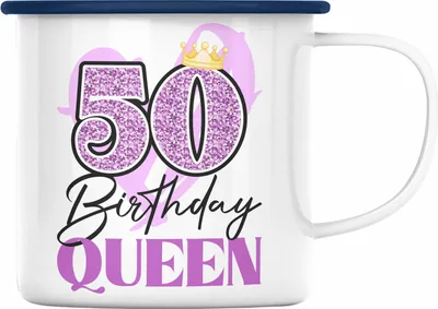 Produktbild von Trendation -  50. Geburtstag Emaille Tasse Frau Geschenk 50er Geschenkidee 50 Mutter Frauen Lustig Geschenke (Blau)
