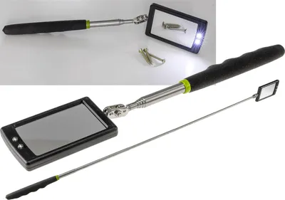 Produktbild von Teleskop Spiegel mit LED Beleuchtung Gesamtlänge 28-88cm Spiegel 65x40mm
