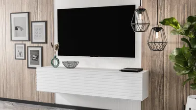 Produktbild von AX LIVING Lowboard Zivolli 160 Lamellenfront TV-Hängeschrank Weiß/Weiße Lamellen
