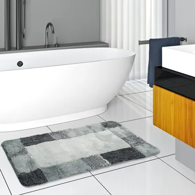 Produktbild von Pacific Badteppich Harmony Grau Bordüre in 5 Größen, Größe:55x55 cm WC-Vorleger mit Ausschnitt