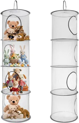 Imagen del producto de Organizador colgante con 4 compartimentos, color gris, para juguetes de peluche y ropa