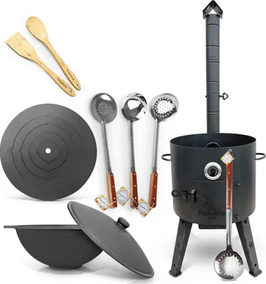 Produktbild von Utschak Uchag Feuerofen 44 cm Herdplatte 4mm Usbekische Kazan 16 L Schaumlöffel