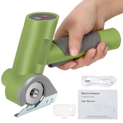Produktbild von Elektrischer Rotationsschneider - Kabellos - Wiederaufladbar - Für Stoff, Leder, Karton und Teppiche - Aufbewahrungsbox - Grün