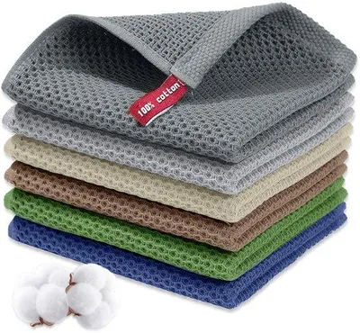 Produktbild von Ibenzoa® 6er-Set absorbierende Küchentücher – 100% Baumwolle, Waffelgewebe, 34 x 34 cm, saugfähig & schonend für alle Oberflächen