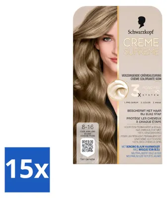 Obrázek produktu pro 15 kusů barvy na vlasy Schwarzkopf Creme Supreme 8-16 Cool Asblond, 245 g - výhodná balení