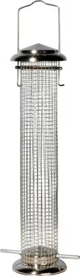 Produktbild von dobar Großer Futterspender mit Gitterröhre, Futtersäule für Wildvögel, 9,5 x 9,5 x 39 cm, Metall, Silber