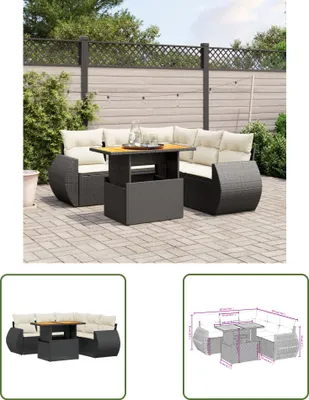 Produktbild von The Living Store 6-tlg. Garten-Sofagarnitur mit Kissen Schwarz Poly Rattan