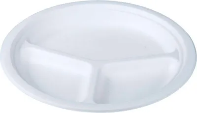 Image de Assiette en canne à sucre, ronde, trois pièces, 23 cm, 50 pièces.
