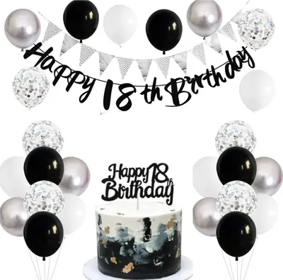 Produktbild von Luftballons 18 Geburtstag Dekoration Schwarz, 1 Set Happy Birthday Deko Banner, Schwarz Tortendeko 18 Geburtstag Deko, Schwarz Silber Weiß Party Ballons, Mann Frauen Deko Geburtstag