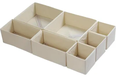 Image de Organisateur de tiroirs, lot de 7, beige, pliable, pour commode MALM, boîtes de rangement pour vêtements