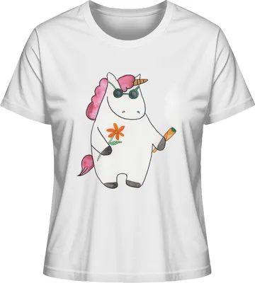 Produktbild von Mr. & Mrs. Panda Basic Shirt Damen Einhorn Woodstock Größe M - Weiß - Geschenk, Mit Spruch, Baumwoll T-Shirt, Einhörner, Party, Alkohol, Unicorn, Oberteil, Joint