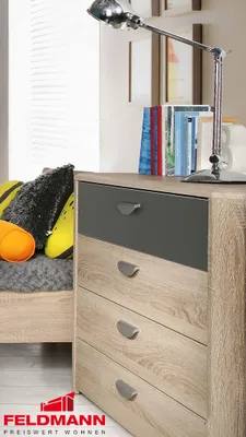 Image de Commode à tiroirs pour chambre d'adolescent, chêne Sonoma / gris, 93 cm