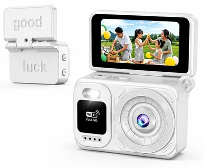 Produktbild von Mini Digitalkamera HD mit 180° Klappdisplay, Blitz, WiFi, kompakt – Sportkamera & Vlog-Kamera für Selfies, Reisen & Alltag