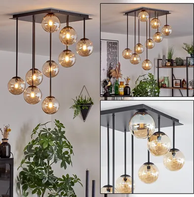 Produktbild von Isorella Deckenlampe aus Metall/Glas in Schwarz/Bernsteinfarben