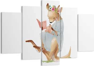 Produktbild von Bild auf Leinwand - Leinwandbild - 5 Teile - Känguru Mama Kind - 150x100cm - Wand Bild - Wanddeko - Wandbilder - Leinwanddruck - Bilder - Wanddekoration - Leinwand bilder - Wandbild - EA150x100-4705