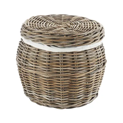 Produktbild von Kobolo kosz na pranie z rattanu kubu szary z materiałową wkładką z pokrywą - pojemnik na pranie kosz na pranie worek na pranie pudełko worek na pranie