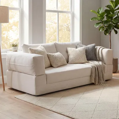 Produktbild von 3-in-1 Schlafsofa, 170x90x60cm Cremeweiß, 2-Sitzer Klappsofa mit abnehmbarem waschbarem Bezug, Sofa/Bett/Gästebett