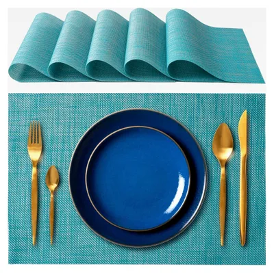 Produktbild von 6er Set Abwaschbare Tischsets Blau - 45 x 30 cm - für Abendessen, Mittagessen, Frühstück - Waschbar, Hitzebeständig, Rutschfest, Schmutzabweisend, für Küchentisch und Wohnzimmer