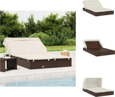 Obrázek produktu pro vidaXL Lehátko pro 2 osoby se stříškou hnědé 213x118x97 polyratan - Lehátka na opalování