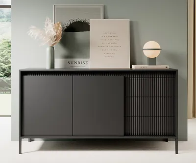 Image de AX LIVING Trentinis 153 2T3S Buffet noir, 153,5 cm, surface striée
