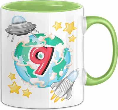 Produktbild von 9. Geburtstag Geschenk Tasse Becher Jungs Mädchen Ufo Welt Galaxie  (Grün)