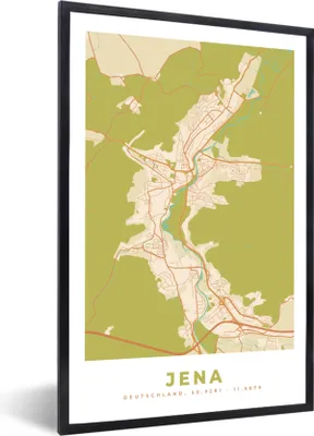 Produktbild von MuchoWow® Gerahmtes Poster Karte - Jahrgang - Jena - Stadtplan - Karte 20x30 cm - Poster mit Schwarzem Bilderrahmen Wandposter Rahmen Foto Bilder - Drucken - Bilder Poster im Rahmen