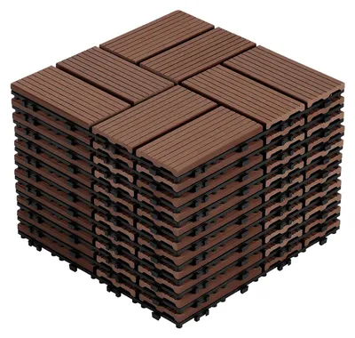 Produktbild von Vigevee 99 Stück WPC Terrassenfliesen 30 x 30 cm, pflegeleichte Terrassenfliesen, ideal für Balkon, Terrasse und Garten Braun