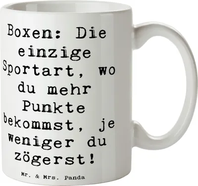Produktbild von Mr. & Mrs. Panda Becher Spruch Boxen Schnell Entscheiden - Weiß - Geschenk, Teetasse, Keramiktasse, Herausfordernder Sport, Kaffeebecher, Sportler, Tasse, Strategie