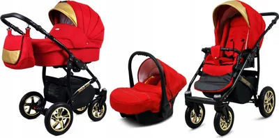 Obrázok produktu pre BabyLux® Gold Lux | Kočík 3v1 Set | Scarlet | Kombi kočík | Kočíková súprava | Kočík +