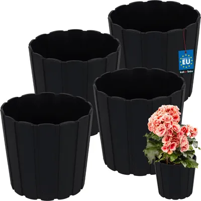 Produktbild von KOTARBAU® 4er Set Blumentopf Pflanzkübel ⌀ 17 cm H: 15 cm Anthrazit Kunststoff Pflanztopf für Zimmerplanzen Blumentöpfe Groß Außen Übertopf Balkon Dekorativ