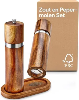 Image de Ensemble de moulins à sel et à poivre - Bois d'acacia durable - 2 pièces - Naturel