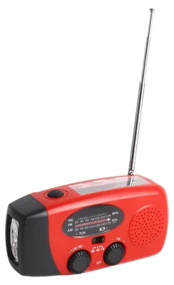Image de Noodradio rouge - Alimentée par énergie solaire et manivelle - Réception FM, AM et NOAA - Radio de survie pour l'extérieur