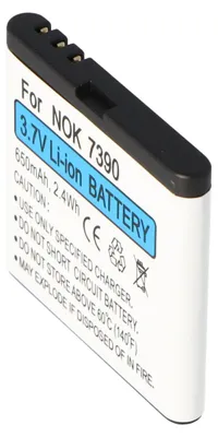 Produktbild von Akku passend für Nokia 7390, Li-Ion, 3,7V, 650mAh, 2,4Wh 39,9 x 40,9 x 5,7mm