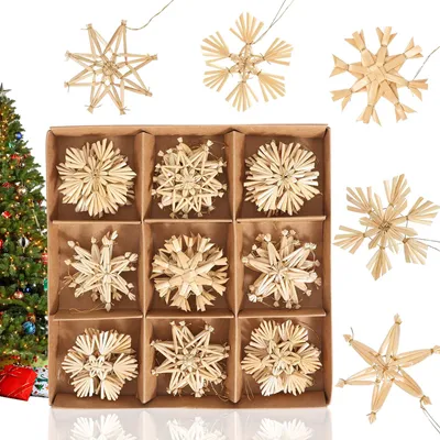 Strohsterne 36er Set, handgefertigt, Weihnachtsbaumschmuck