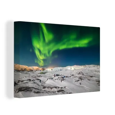 Obrázek produktu pro OneMillionCanvasses® Malba na plátně Nástěnná malba na plátně - Polární záře - Hory - Sníh - 150x100cm