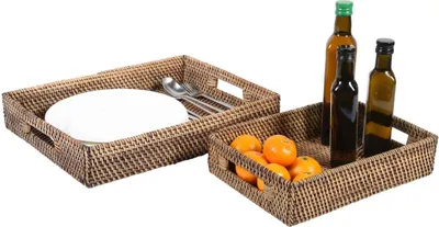 Produktbild von Rattan Tablett Lisa rechteckig, Größe:2er Set