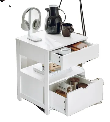 Image de Table de chevet, nombreux rangements, design moderne, BLANC