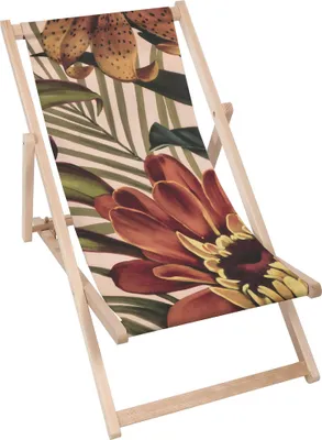 Produktbild von Dreamroots Liegestuhl klappbar Holz bis zu 130 kg, Sonnenliege klappbar mit 3-stufiger Neigungsregulierung der Rückenlehne, Floral Retro Vibes