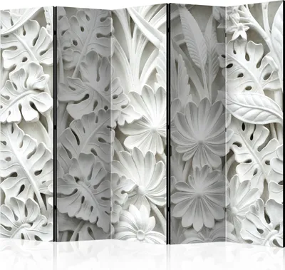 Produktbild von Akusticher Raumteiler Blumen Foto Paravent 225x172 cm beidseitig auf Vlies-Leinwand bedruckt Akustikschaum Trennwand Spanische Wand Sichtschutz Home Office Natur Blätter weiß 3D f-B-0058-z-c