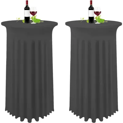 Immagine prodotto di Set di 2 tovagliette per tavoli da bistrot, colore grigio, diametro 80-85 cm, in Spandex con bordo a frange