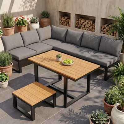 Produktbild von STILVORA Gartenlounge-Set 6-teiliges mit verstellbarer Rückenlehne, Ecksofa mit Tisch & Couchtisch, wetterfestes Stahlgestell, Outdoor Lounge mit Sitzkissen