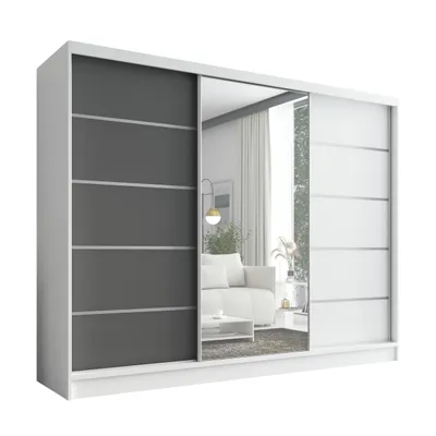 Produktbild von Schwebetürenschrank, 3-türig Schrank 200 cm mit Spiegel ARIVA 1 (Weiß , Weiß , Graphit)