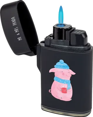 Produktbild von Mr. & Mrs. Panda zigarettenanzünder Schweinchen Glühwein - Schwarz - Geschenk, Betrunken, Weihnachtsmarkt, Gasfeuerzeug, sturmfeuerzeug, gas anzünder, Feuerzeug, Spruch