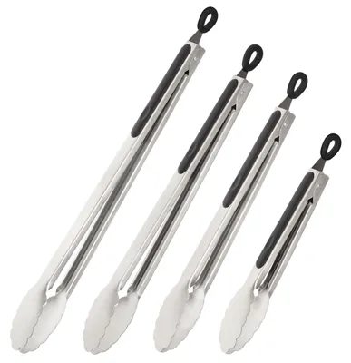 Imagen del producto de Pinzas para barbacoa Bremermann, juego de 4 piezas, medidas aproximadas: 44,5 (XL), 40,5 (L), 35,5 (M) y 28 (S) cm.