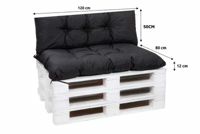 Obrázek produktu pro Paletové polštáře Černá|Sedák 120x80 + opěrák 120x50, polštáře na zahradní lavici, venkovní polštáře na europalety, polštáře na zahradní nábytek