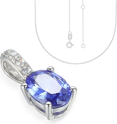 Produktbild von 585er Weissgold Anhänger mit synth. Tansanit und Zirkonia mit Kette