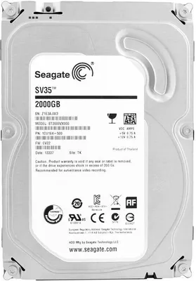 A top-down view of a Seagate SV35 2TB hard drive.