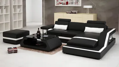 Produktbild von Ecksofa Couch Polster Eckgarnitur 3tlg. Sofa Hocker Couchtisch Wohnzimmer Möbel