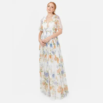 Produktbild von Anaya mit Liebe – Damenmaxikleid mit kurzen, fließenden Ärmeln, V-Ausschnitt und Wickeloptik vorne